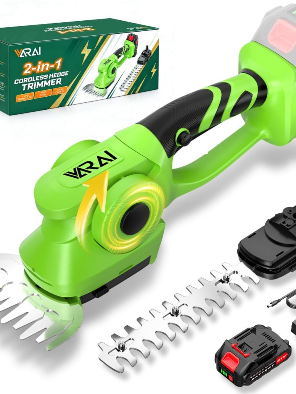 NEW 2-in-1 600W 21V Cordless Hedge Trimmer Green Battery-Operated Lightweight